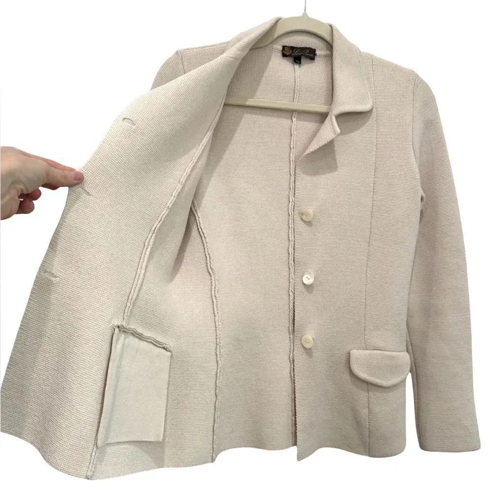 Loro Piana Silk knit blazer jacket in beige ivory - Picture 7 of 12